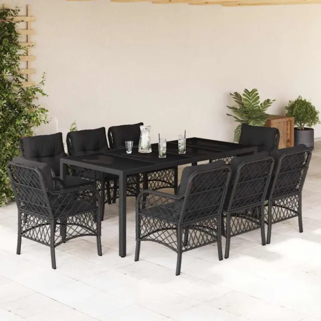 vidaXL 9-delige Tuinset poly rattan zwart