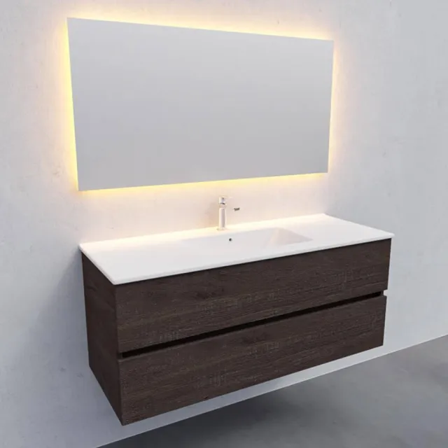 Boss & Wessing Badkamermeubel AQS Helsinki 120x46 cm Keramiek Midden Wood Dark Brown 2 Laden Boss & Wessing Houtlook