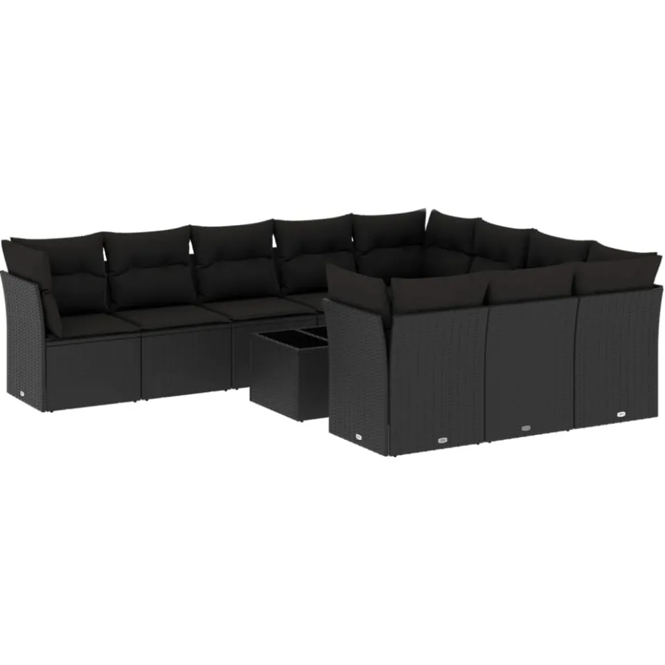 vidaXL 11-delige Loungeset met kussens poly rattan zwart