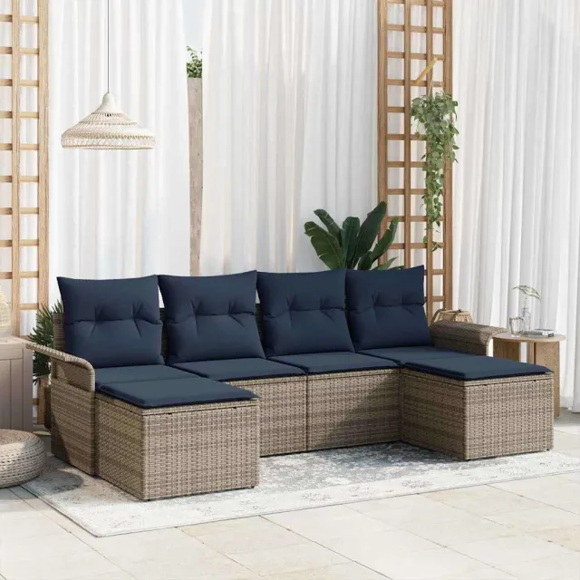 vidaXL Tuin Sofa Set 6 st Grijs Poly riet, foto 2