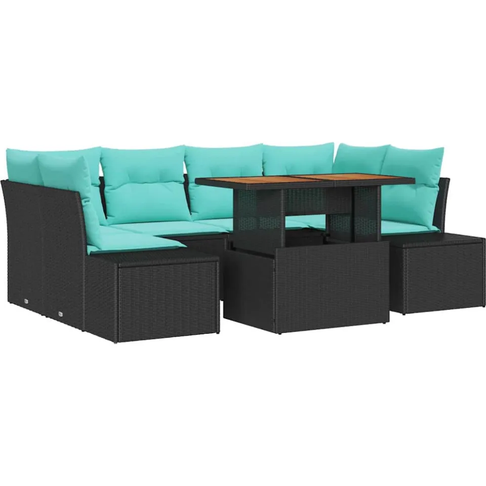 vidaXL Tuin Sofa Set 7 st Zwart Poly riet