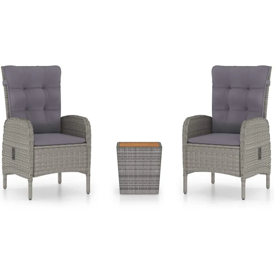 vidaXL 3-delige Bistroset poly rattan en acaciahout grijs, foto 3