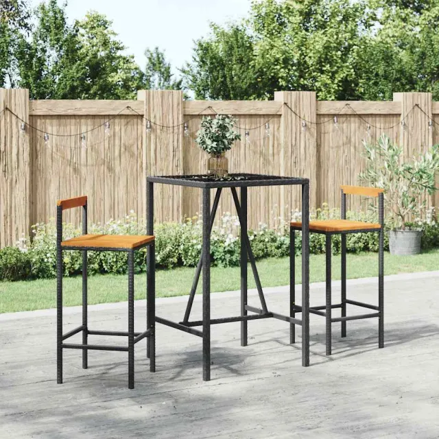 vidaXL 3-delige Tuinbarset poly rattan en massief acaciahout zwart, foto 2