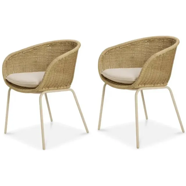 Casa Set van 2: Casa – Eetkamerstoel ‘Mandes’ met zitkussen 80x64x58cm – naturel/zand Naturel (zitting)