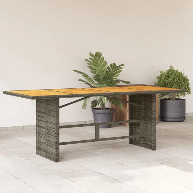 vidaXL Tuintafel met acaciahouten blad 190x80x74 cm poly rattan grijs, foto 2