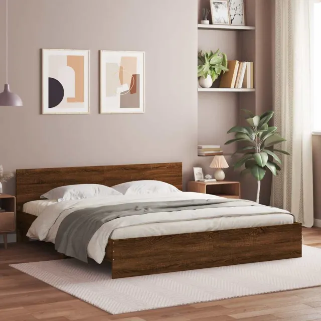 vidaXL Bedframe Bruin eiken 200 x 200 cm Engineered wood and plywood