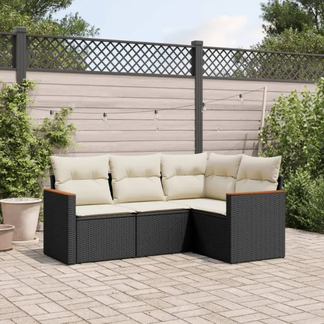 vidaXL 4-delige Loungeset met kussens poly rattan zwart, foto 2