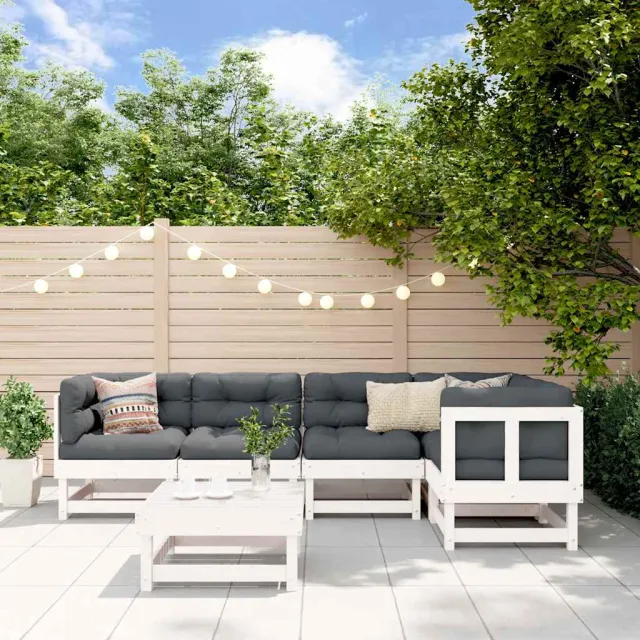vidaXL 6-delige Loungeset met kussens massief hout wit, foto 2