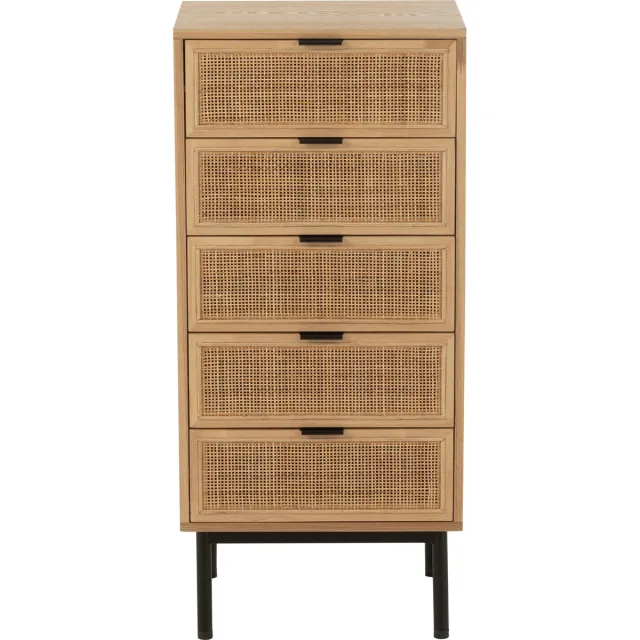 J-Line kast 5 Lades - hout/metaal - naturel/zwart