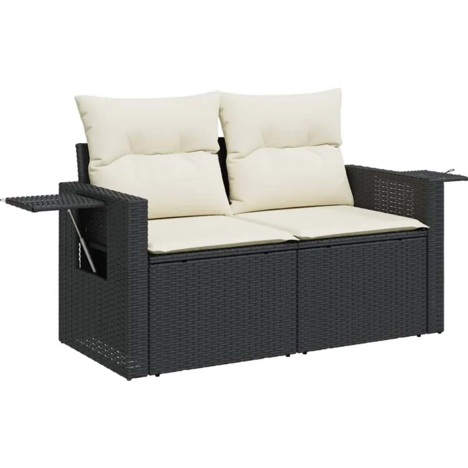 vidaXL 9-delige Loungeset met kussens poly rattan zwart