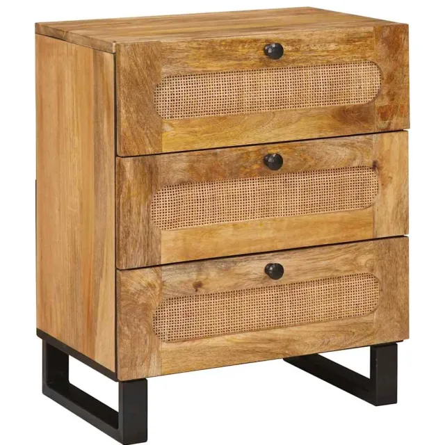 vidaXL Nachtkastje met lade Naturel 50 x 33 x 62 cm Massief Mango Hout Bruin