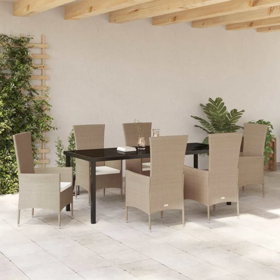 vidaXL Tuin eettafelset 7 st Beige poly rattan, foto 3