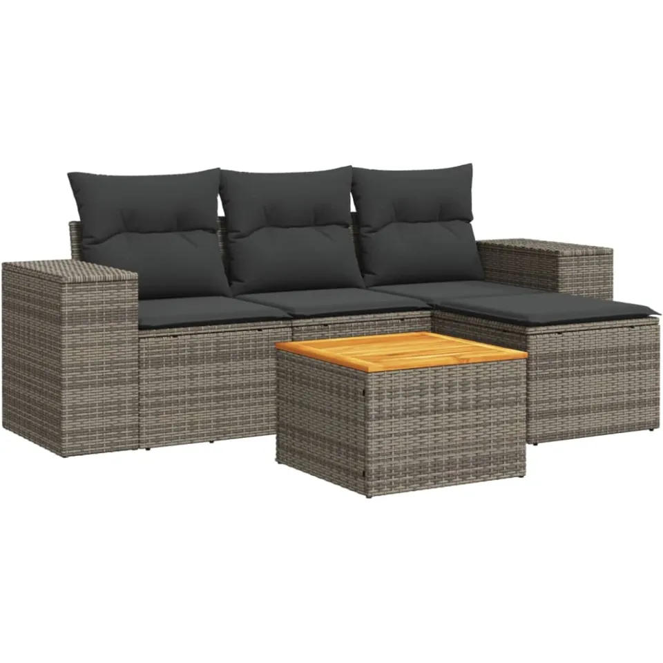 vidaXL 5-delige Loungeset met kussens poly rattan grijs, foto 3