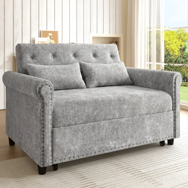 WUVRIE 2-zits slaapbank 120x80 cm - Uittrekbaar met 3 verstelbare rugleuningstanden - Grijs