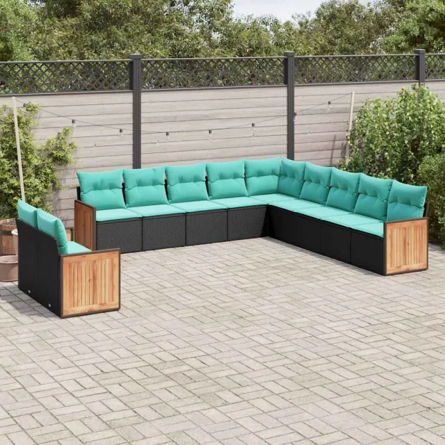 vidaXL 11-delige tuinbankset met kussens, zwart polyrotan, foto 2