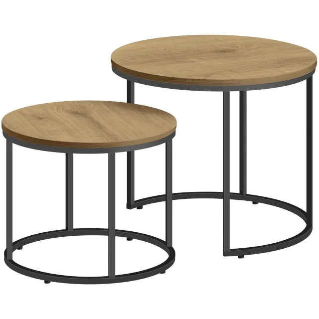 Oskar Ronde salontafel 2 stuks - eiken / zwarte poten