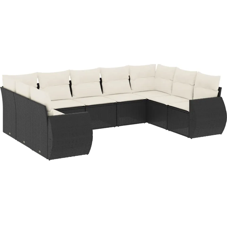 vidaXL 9-delige Loungeset met kussens poly rattan zwart, foto 3