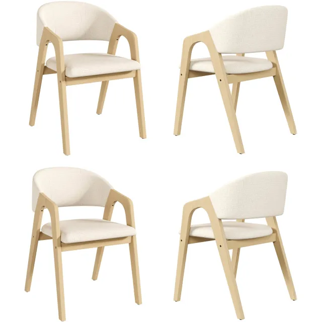REDOM Set van 4 eetkamerstoelen - Met armleuningen en linnen bekleding - Naturel/beige