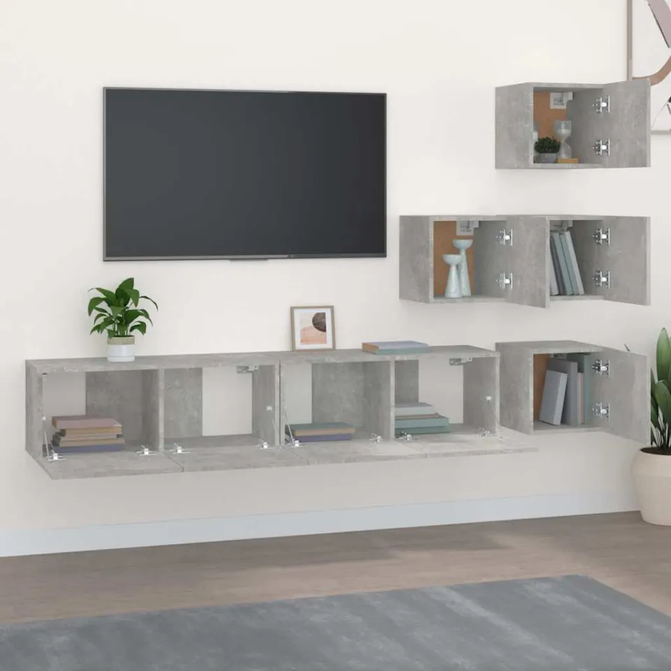 vidaXL Tv-wandmeubel bewerkt hout betongrijs grijs, foto 3