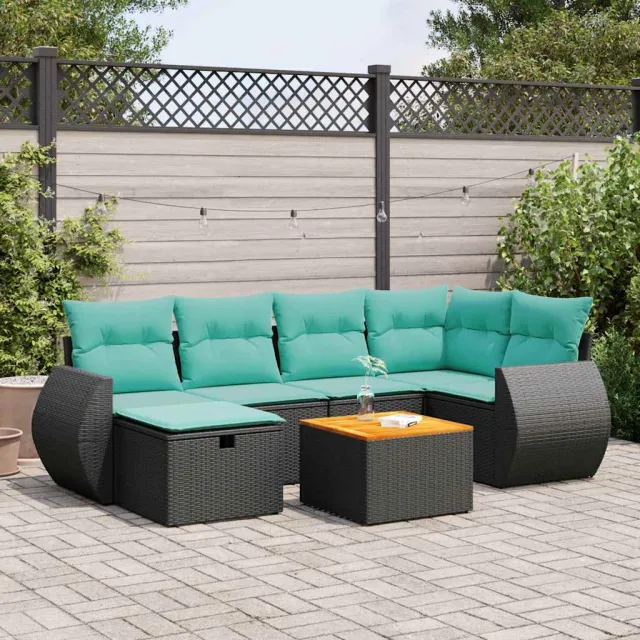 vidaXL 7-delige Loungeset met kussens poly rattan zwart, foto 2