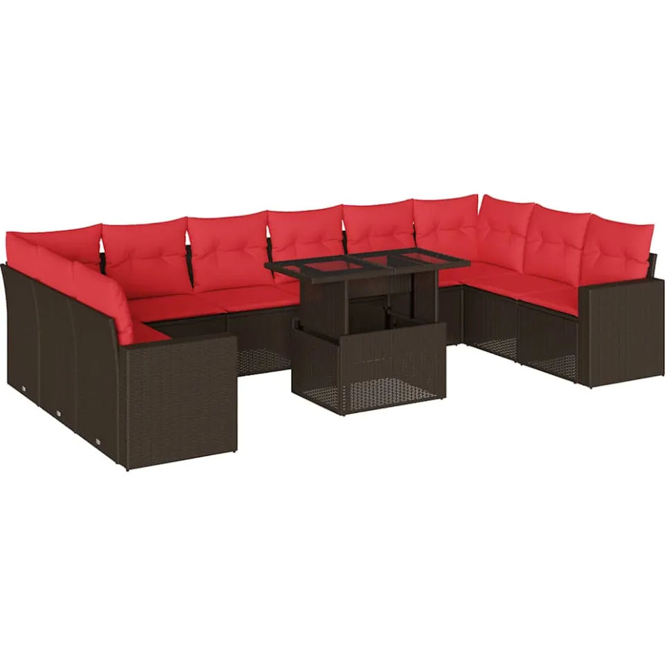 vidaXL 11-delige tuinbankset met kussens, bruin polyrotan, foto 3