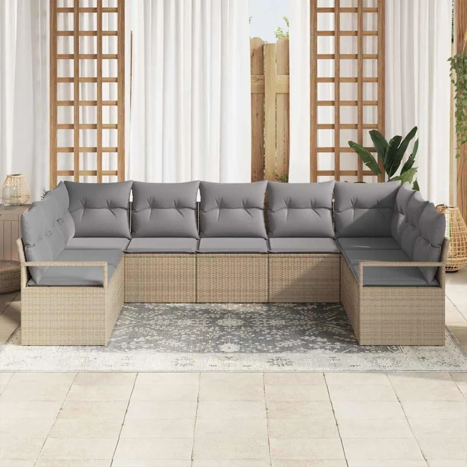 vidaXL Bankstel 9 st Beige poly rattan, foto 3