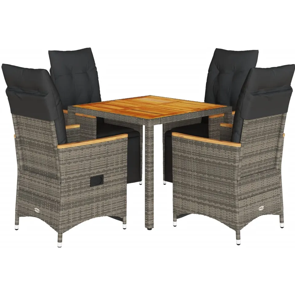 vidaXL 5-delige Bistroset met kussens poly rattan grijs, foto 3
