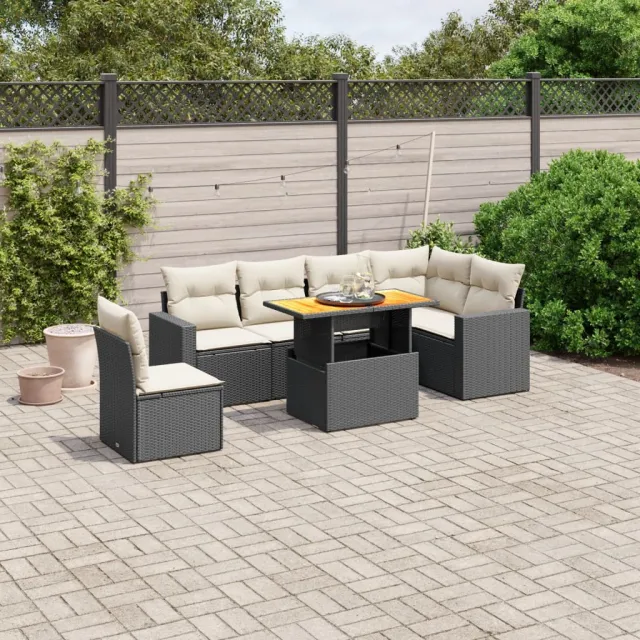 vidaXL 7-delige Loungeset met kussens poly rattan zwart, foto 2