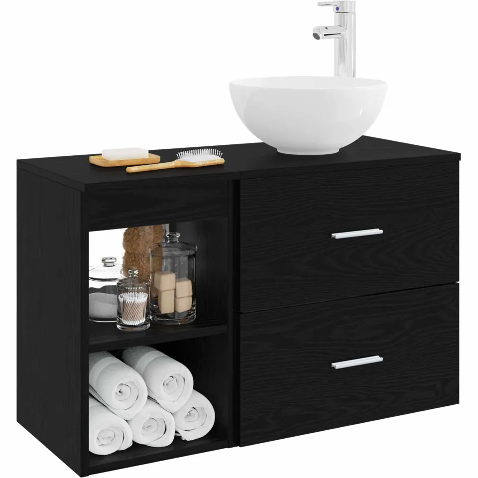 vidaXL Badkamerkastenset 2 st Zwart eiken 79,5 x 35 x 80 cm