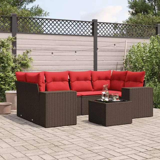 vidaXL 7-delige tuinbankset met kussens, bruin polyrotan