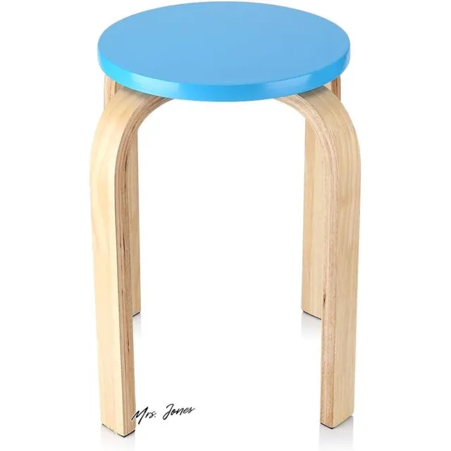 Mrs. Jones Stapelbare kruk Houten kruk snoepkleur 4 kleuren Antislip 4 poten 40 x 45 cm - woonkamer Eetkamer Kinderkamer (Blauw) . multi-color