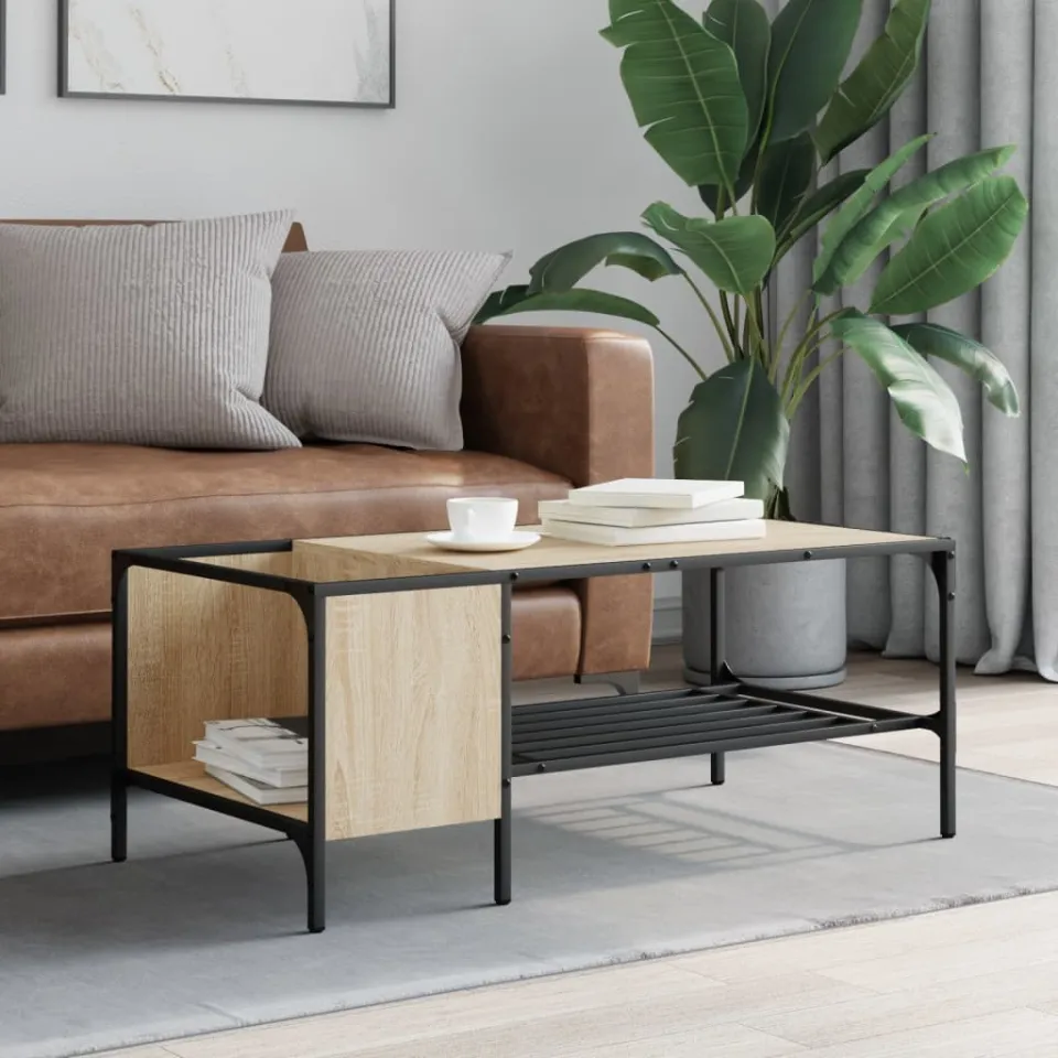 vidaXL Salontafel met rek 100x51x40 cm bewerkt hout sonoma eikenkleur, foto 2