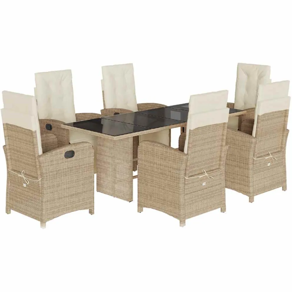 vidaXL 7-delige Tuinset met kussens poly rattan beige, foto 3