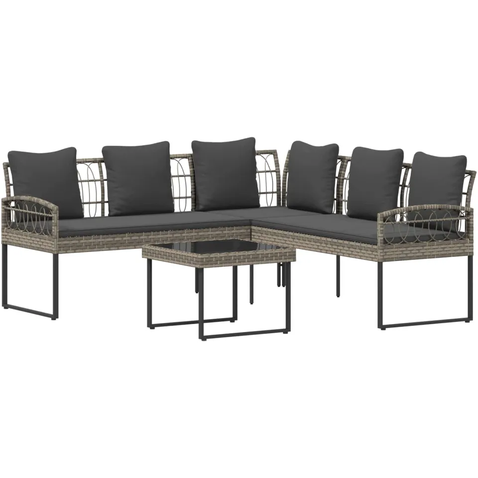 vidaXL Tuinbankenset 2 st Grijs Poly Rattan Staal