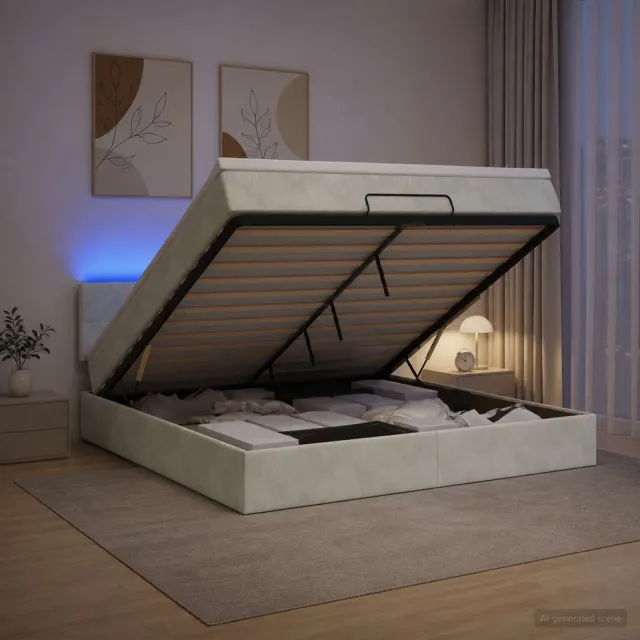 vidaXL Ottoman Bed met Matrassen en LED Lichtgrijs 140 x 190 cm