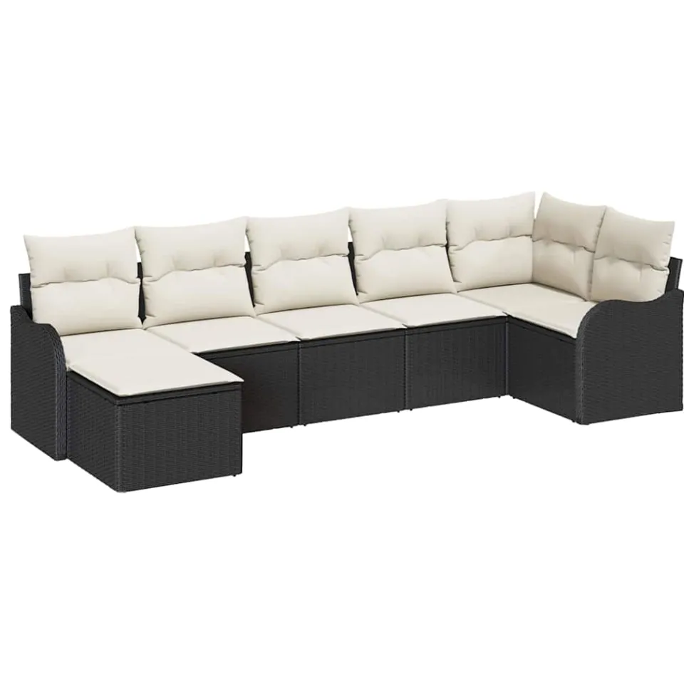 vidaXL Tuin Sofa Set 7 st Zwart en Wit poly rattan, foto 4