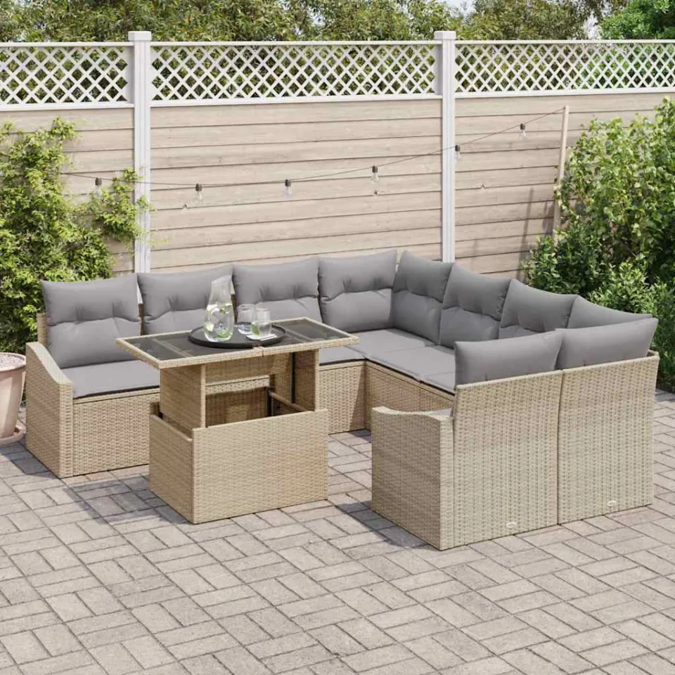 vidaXL Tuin Sofa Set 9 st Beige poly rattan, foto 3