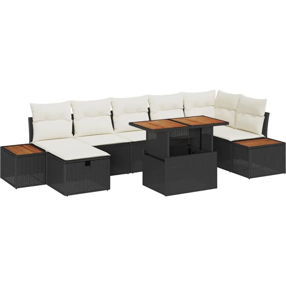 vidaXL Tuinbankenset 8 st Zwart poly rattan