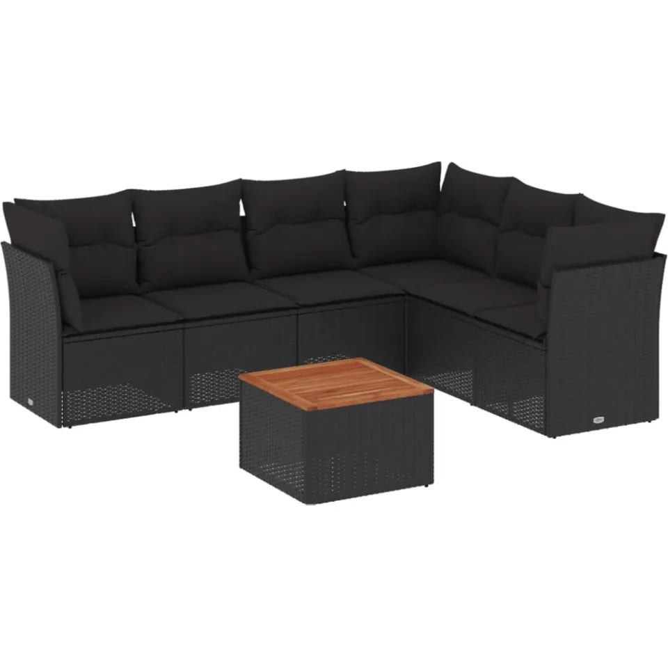 vidaXL 7-delige Loungeset met kussens poly rattan zwart, foto 4