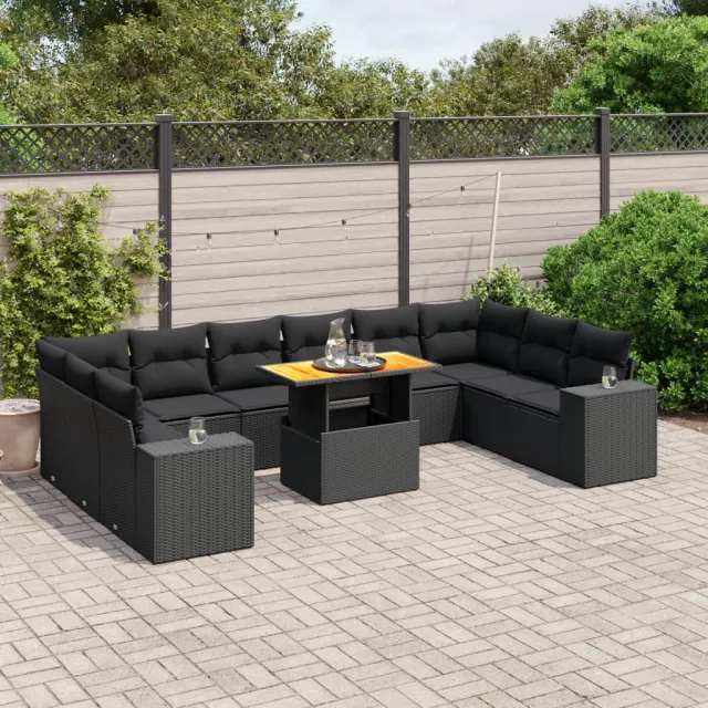 vidaXL 11-delige Loungeset met kussens poly rattan zwart, foto 2