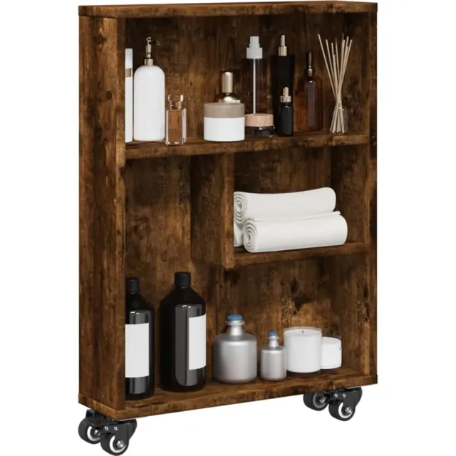 vidaXL Opbergtrolley smal 48x13x68 cm bewerkt hout gerookt eikenkleur Bruin