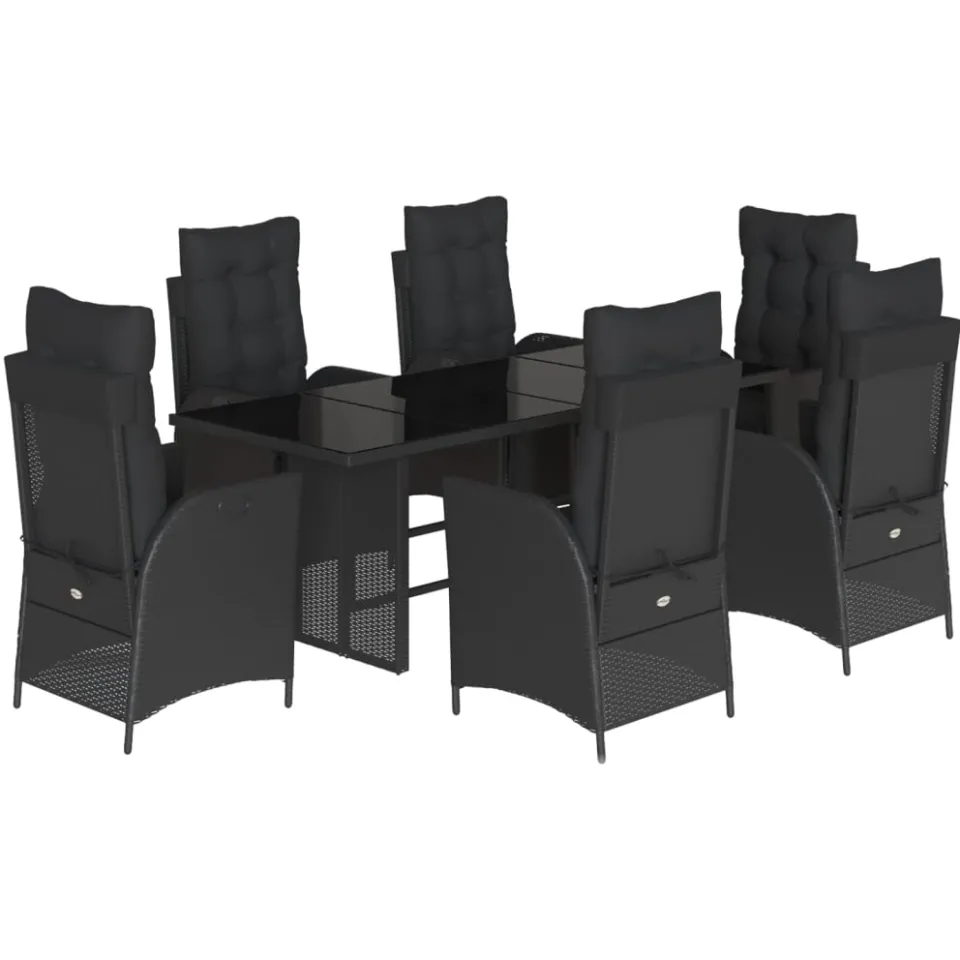 vidaXL 7-delige Tuinset met kussens poly rattan zwart, foto 3