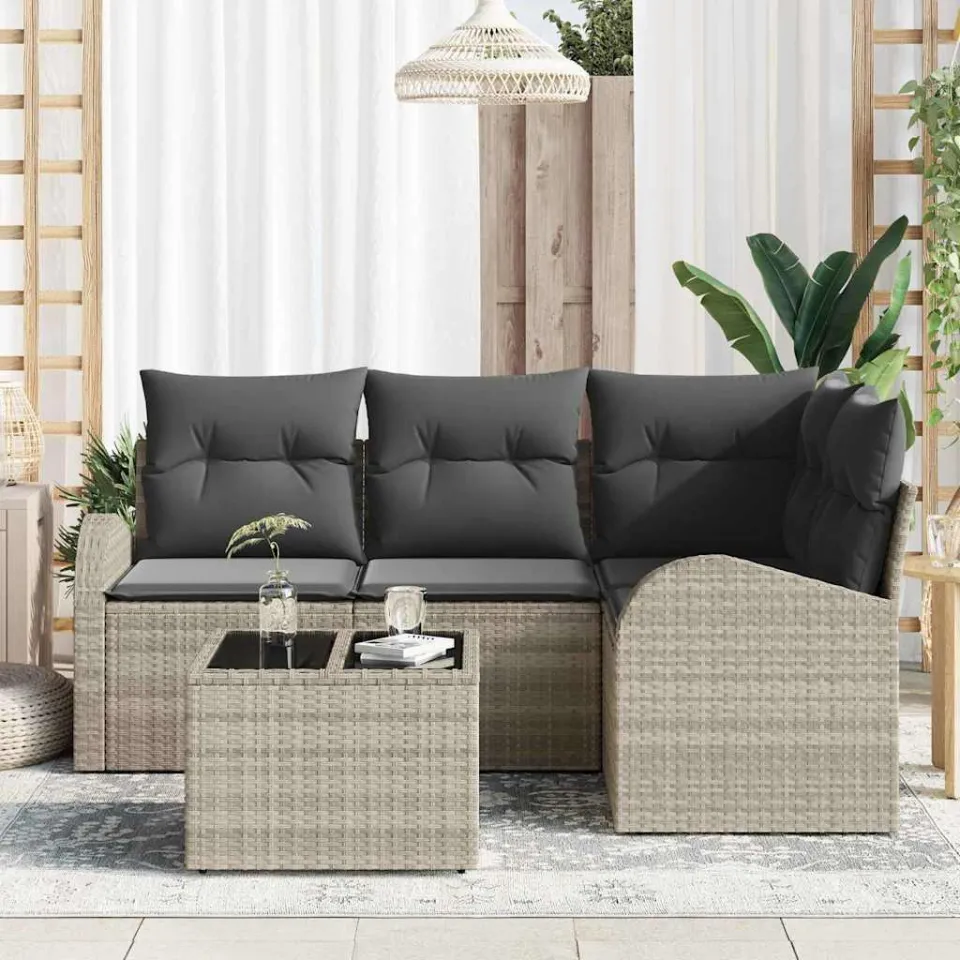 vidaXL Tuin Sofa Set Lichtgrijs poly rattan, foto 3