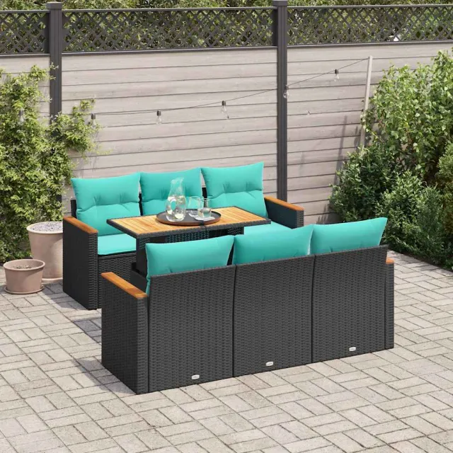 vidaXL 7-delige Loungeset met kussens poly rattan zwart, foto 2