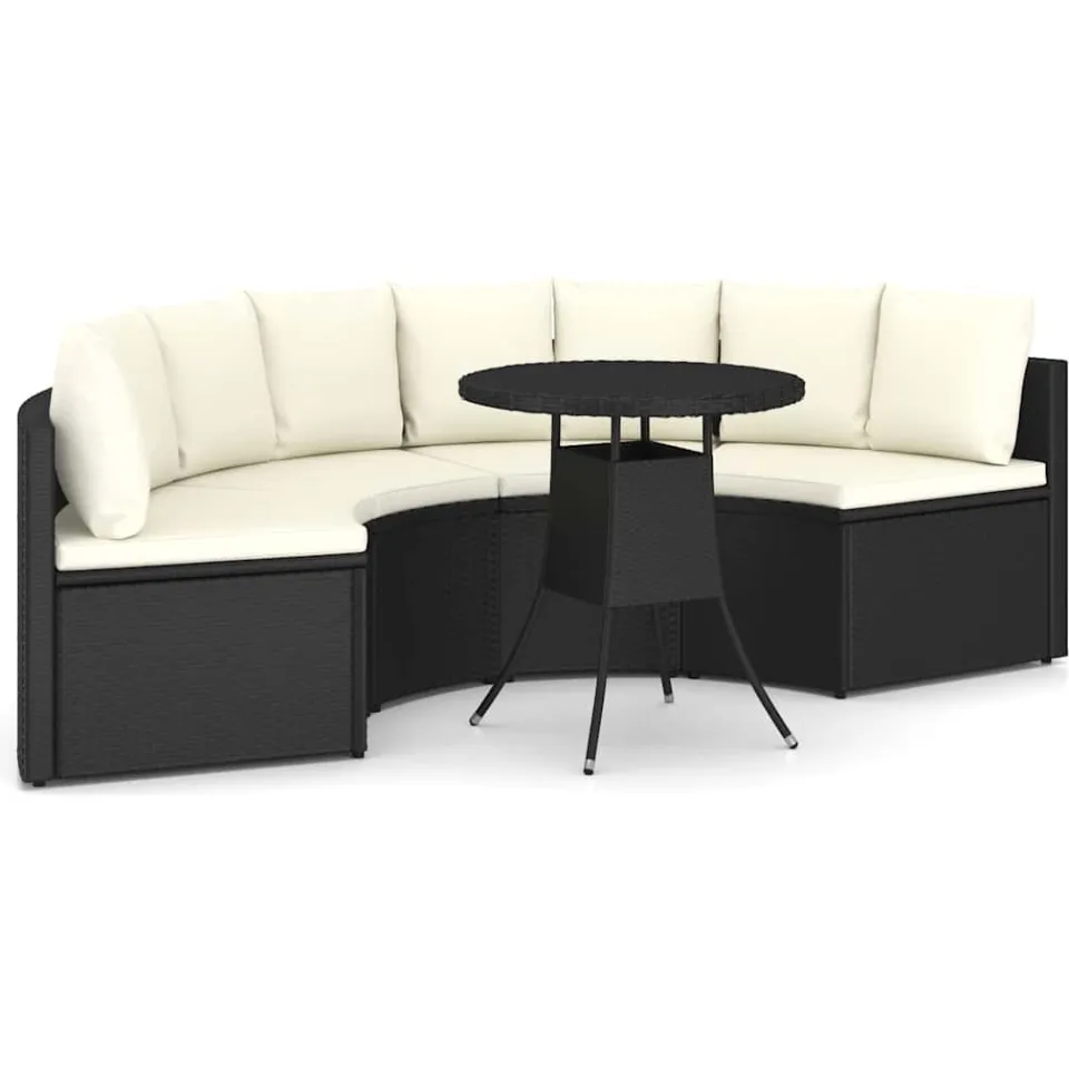 vidaXL 5-delige Loungeset met kussens poly rattan zwart, foto 3