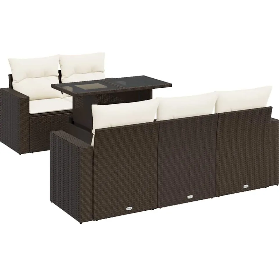 vidaXL 6-delige Loungeset met kussens poly rattan bruin