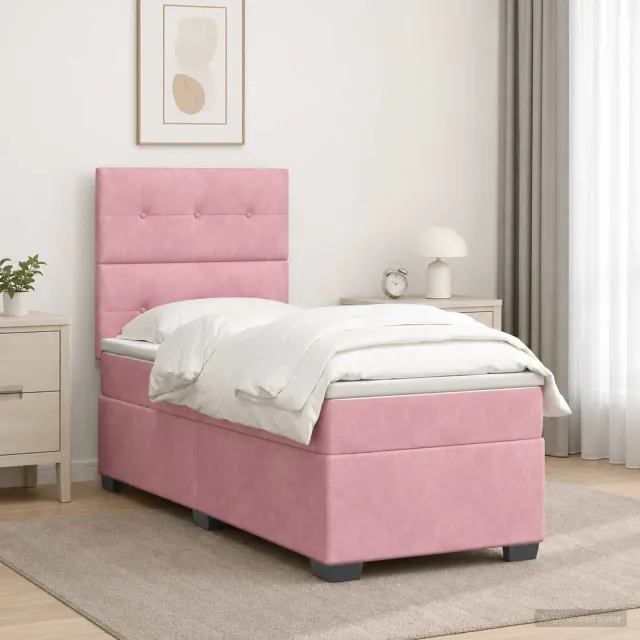 vidaXL Boxspringbed met matras Roze 100 x 200 cm Fluweel