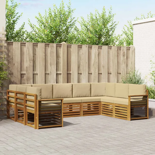 vidaXL Buiten bankenset 9 st 9-zits Natuurlijk en Beige