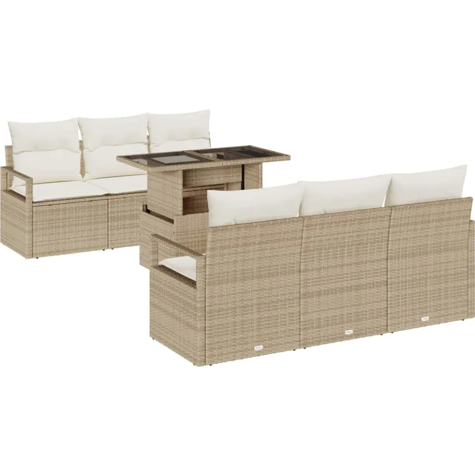vidaXL Tuin Sofa Set 7 st Beige Poly riet