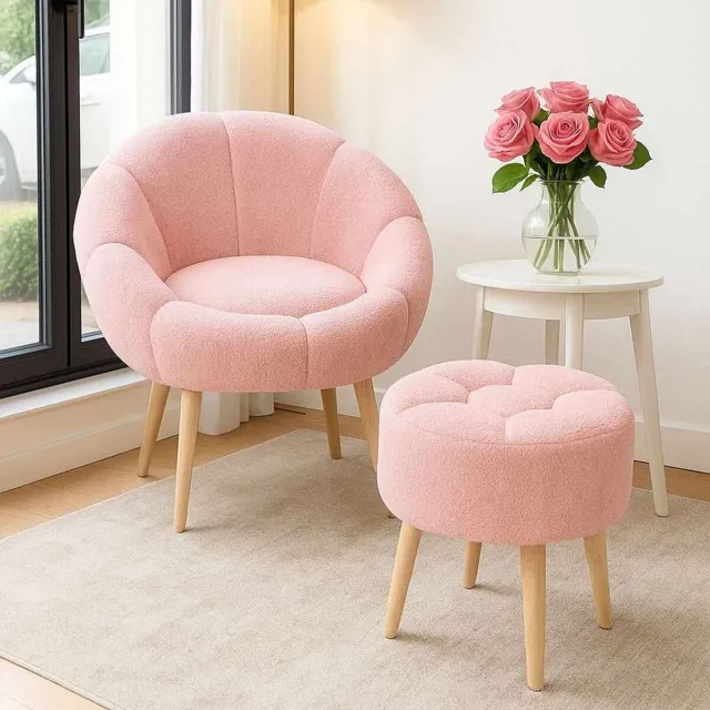 Bliss Skye Decor, Oorfauteuil en poef set (2 stuks), Lida - Pink, Wellsoft, Roze, 42 x 100 cm